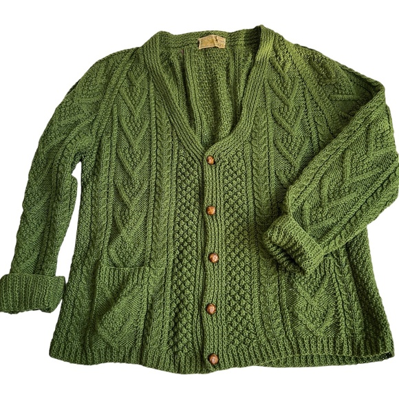 John Molloy Other - John Molloy Vintage Sweater Cardigan Fisherman Knit 100%Wool Cable Green XL